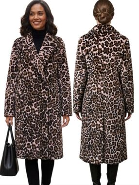 THE KOOPLES PARIS Pink Leopard Print Faux Fur Coat - Size S